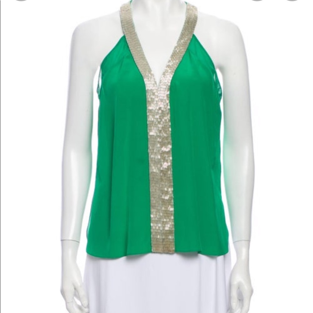 Robert Rodriguez Green Silk Silver Beaded Tank Size 2